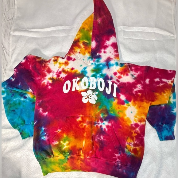 NWT Jon Lauren Womens Tie Dye Drawstring Multicolor Pullover Hoodie Size L - Picture 9 of 12